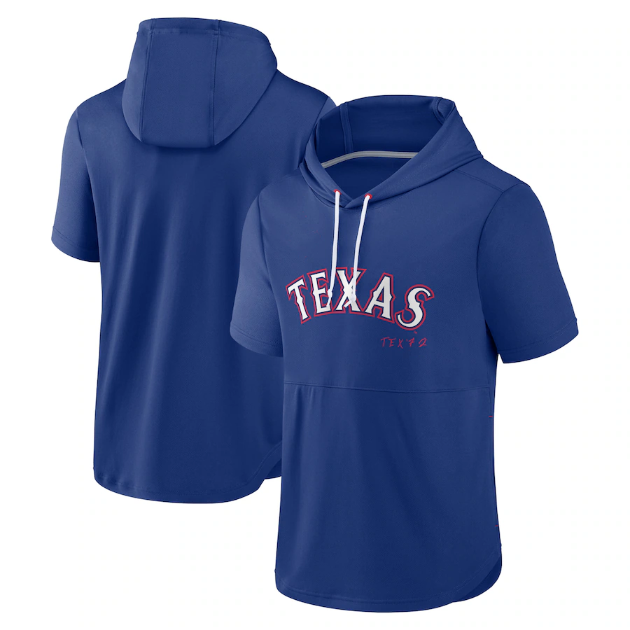 Men's Texas Rangers Blue Sideline Training Hooded Performance T-Shirt Men's Texas Rangers Blue Sideline Training Hooded Performance T-Shirt